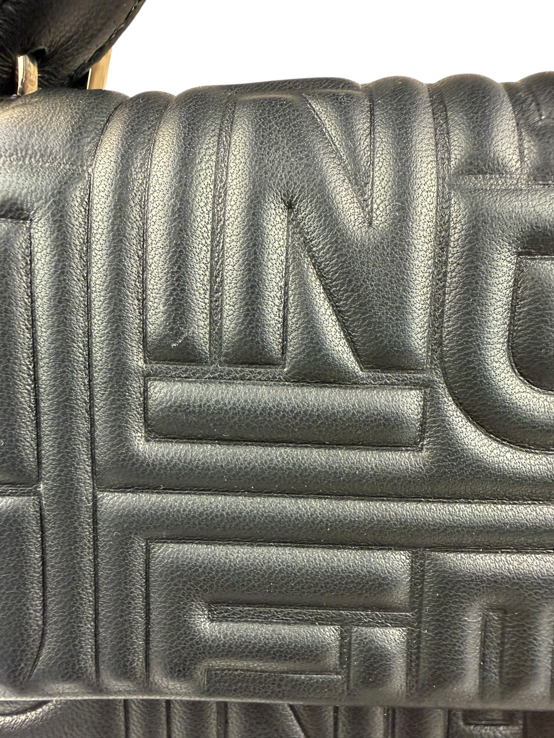 Fendi Black Leather 3D Logo Embossed Baguette