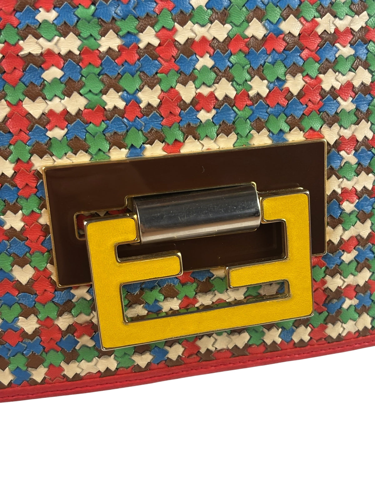 Fendi Colorblock Leather Woven Shoulder Bag