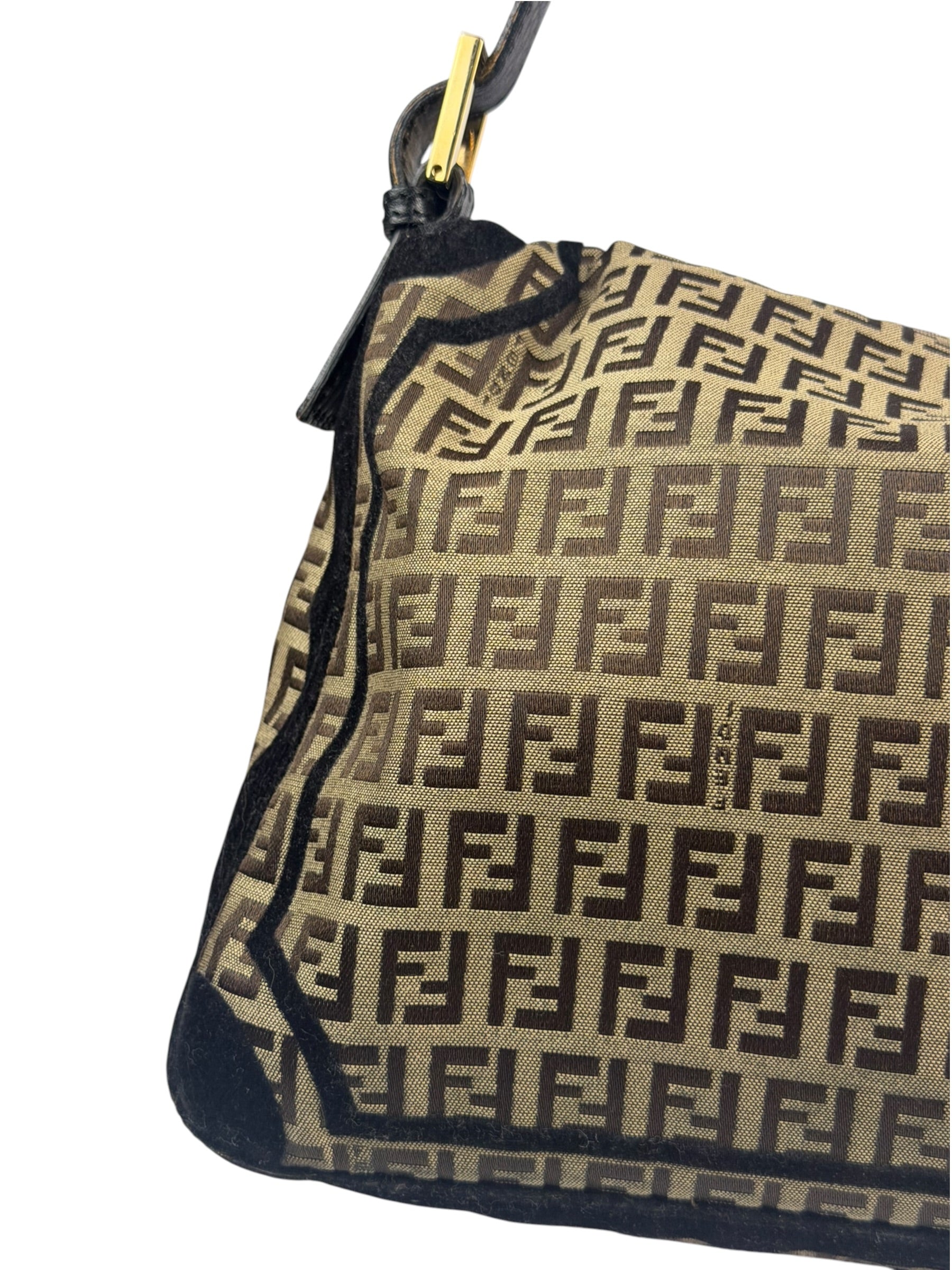 Fendi Black Trim Zucca Mamma Baguette