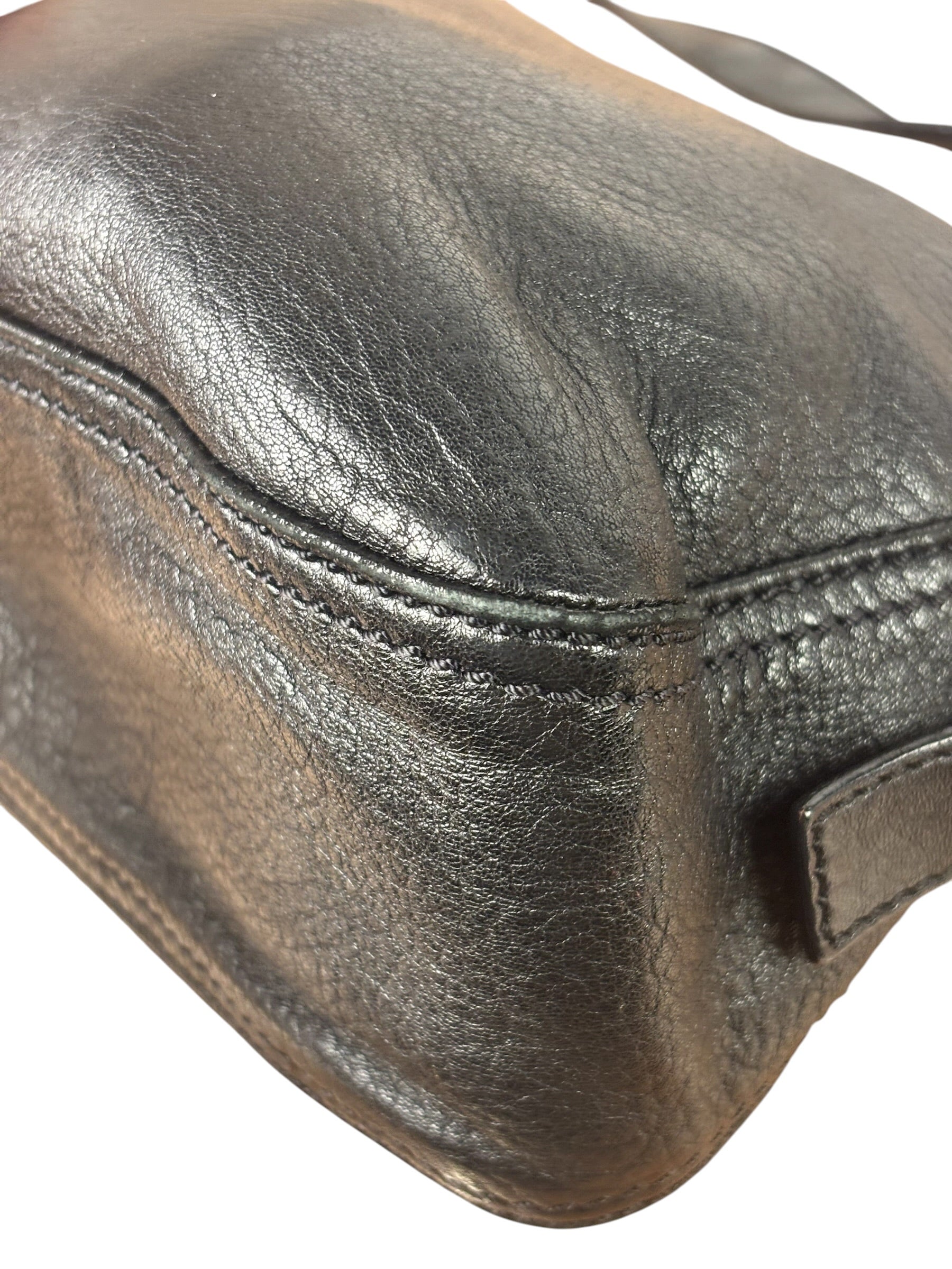 Fendi Vintage Black Leather Double Flap Baguette