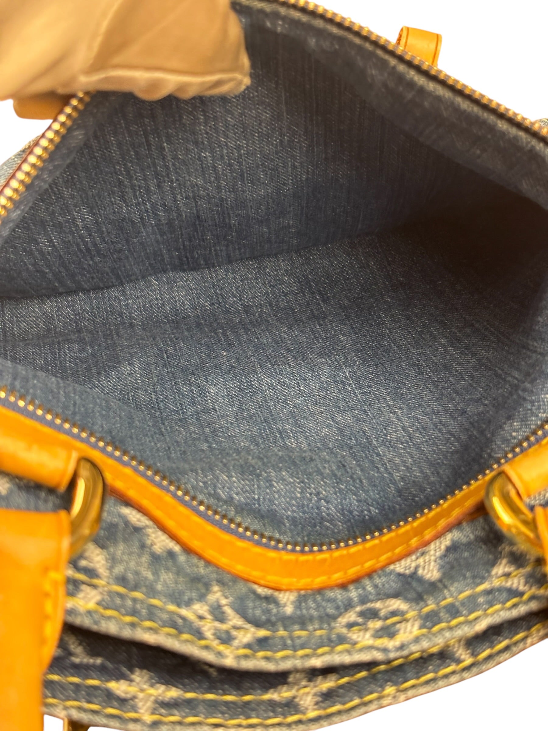 Louis Vuitton Denim Leather Trim Monogram Flat Tote Bag