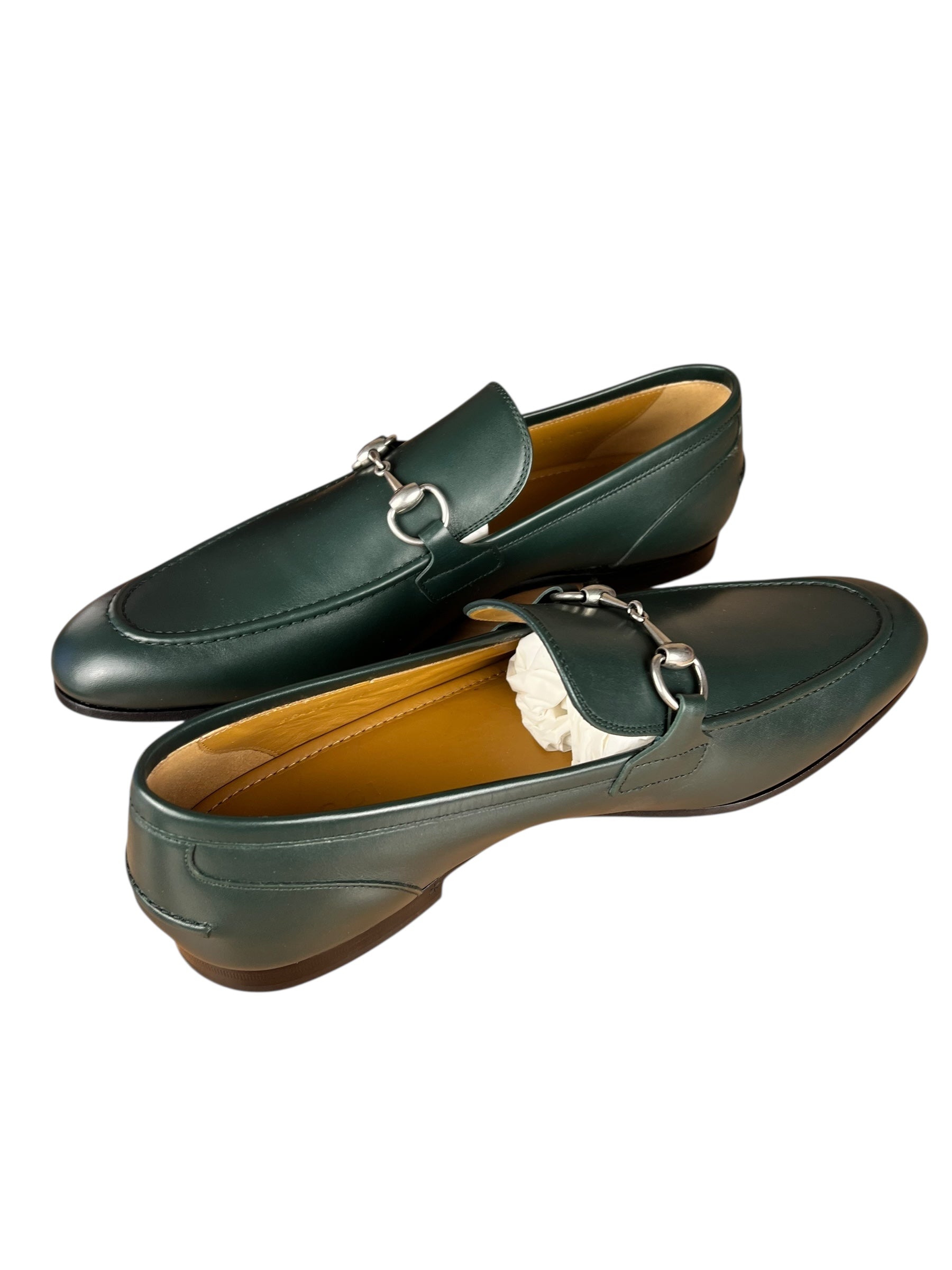 Gucci Green Leather Jordaan Horsebit Loafers