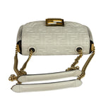 Fendi White Leather FF Flap Baguette