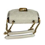 Fendi White Leather FF Flap Baguette