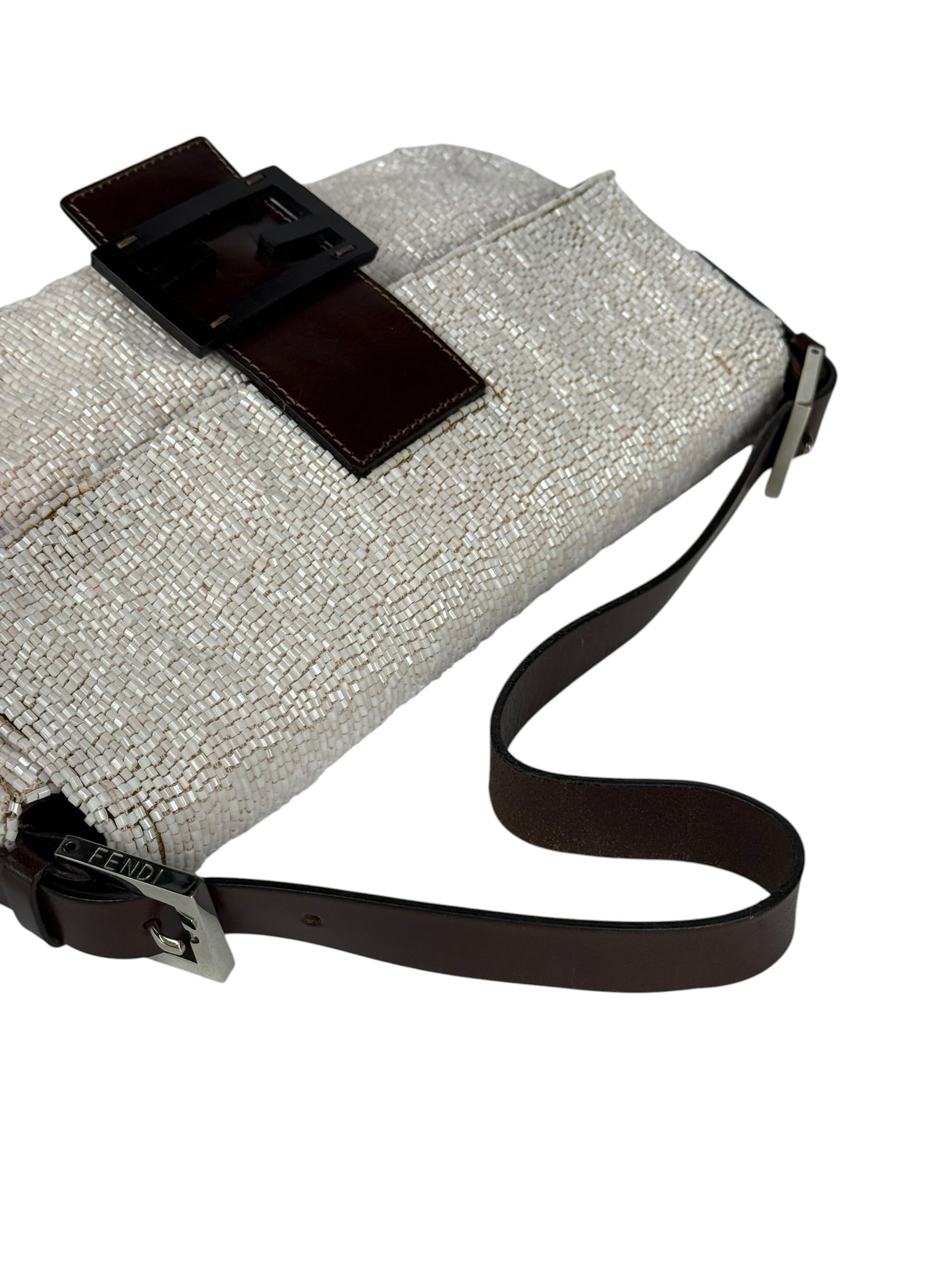 Fendi Leather-Trimmed Beaded Baguette Light Pink