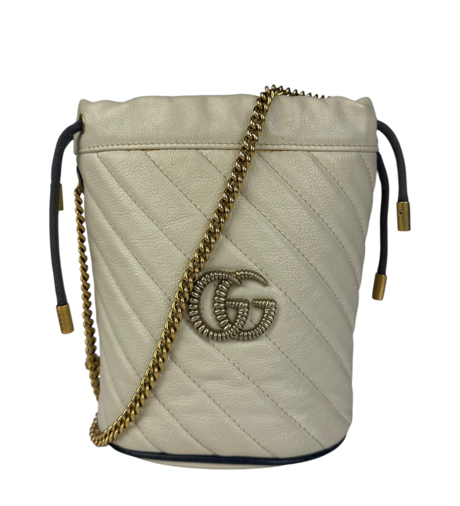 Gucci GG Ivory Leather Marmont Chain Bucket Bag