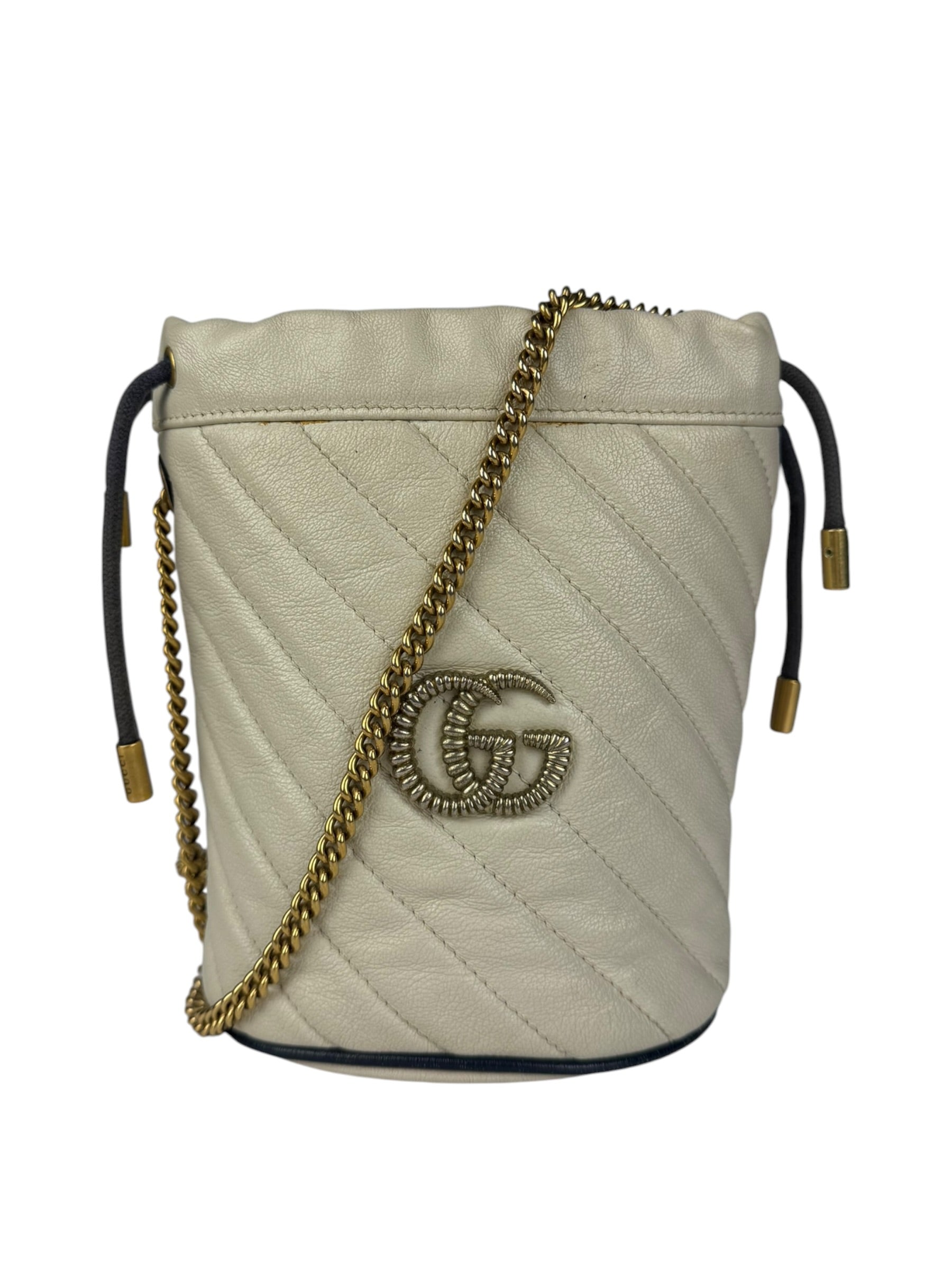 Gucci GG Ivory Leather Marmont Chain Bucket Bag