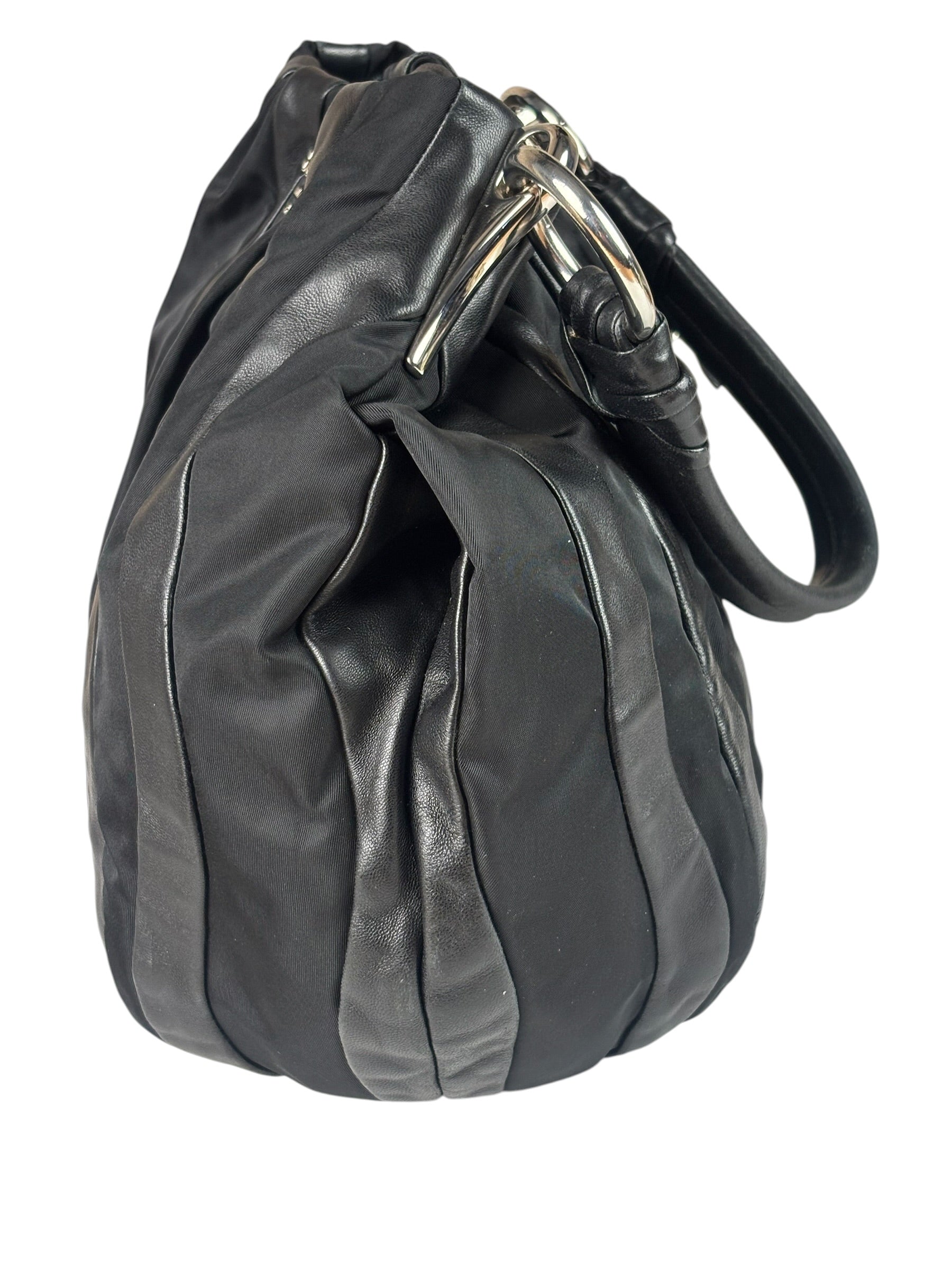 Prada Black Tessuto Nylon/Leather Trim Waves Hobo Bag