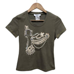 Christian Dior Green Short-Sleeve Diamonds/Pearls Studded T-Shirt