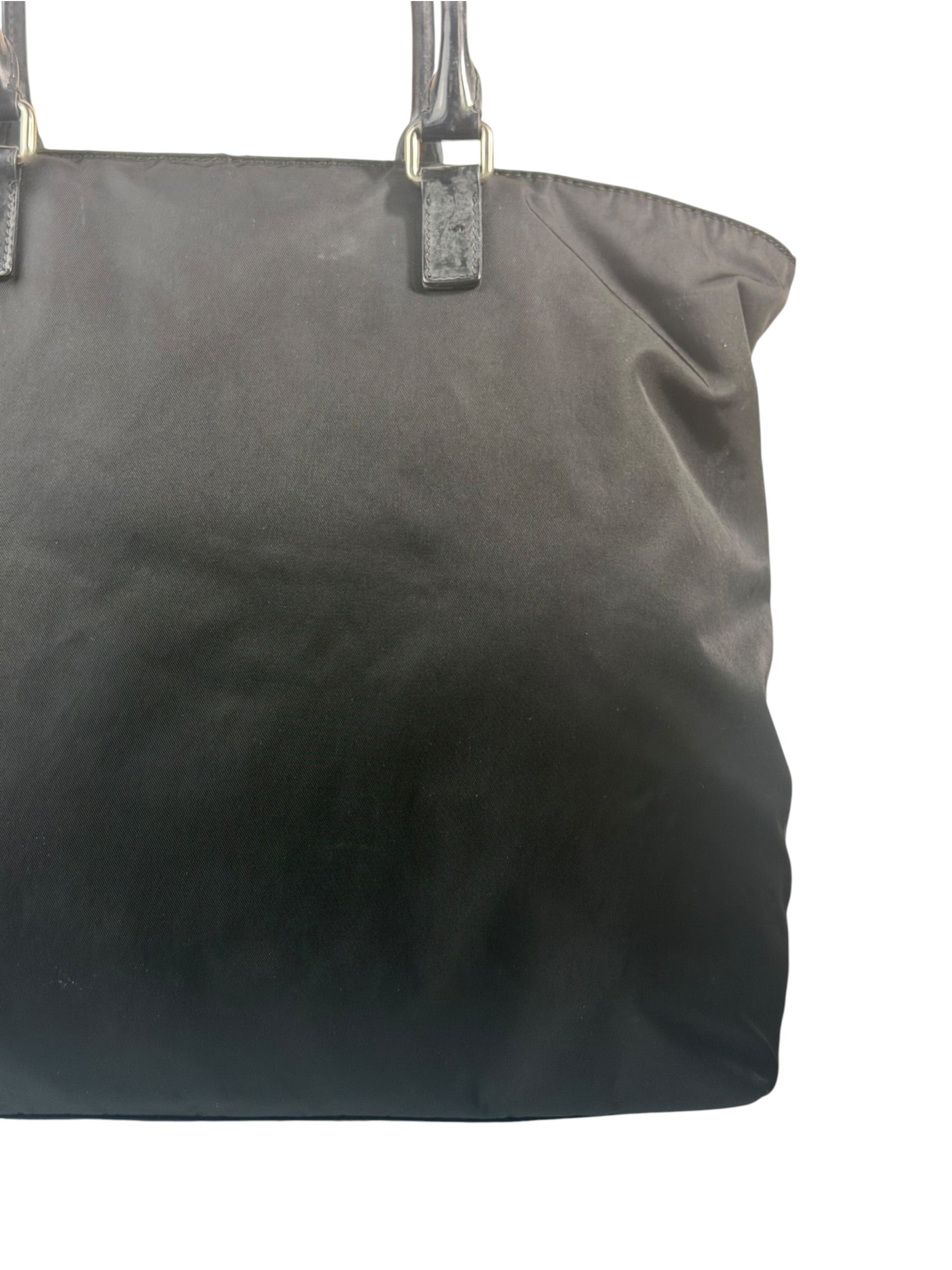 Prada Black Tessuto Nylon Leather Trim Tote Bag