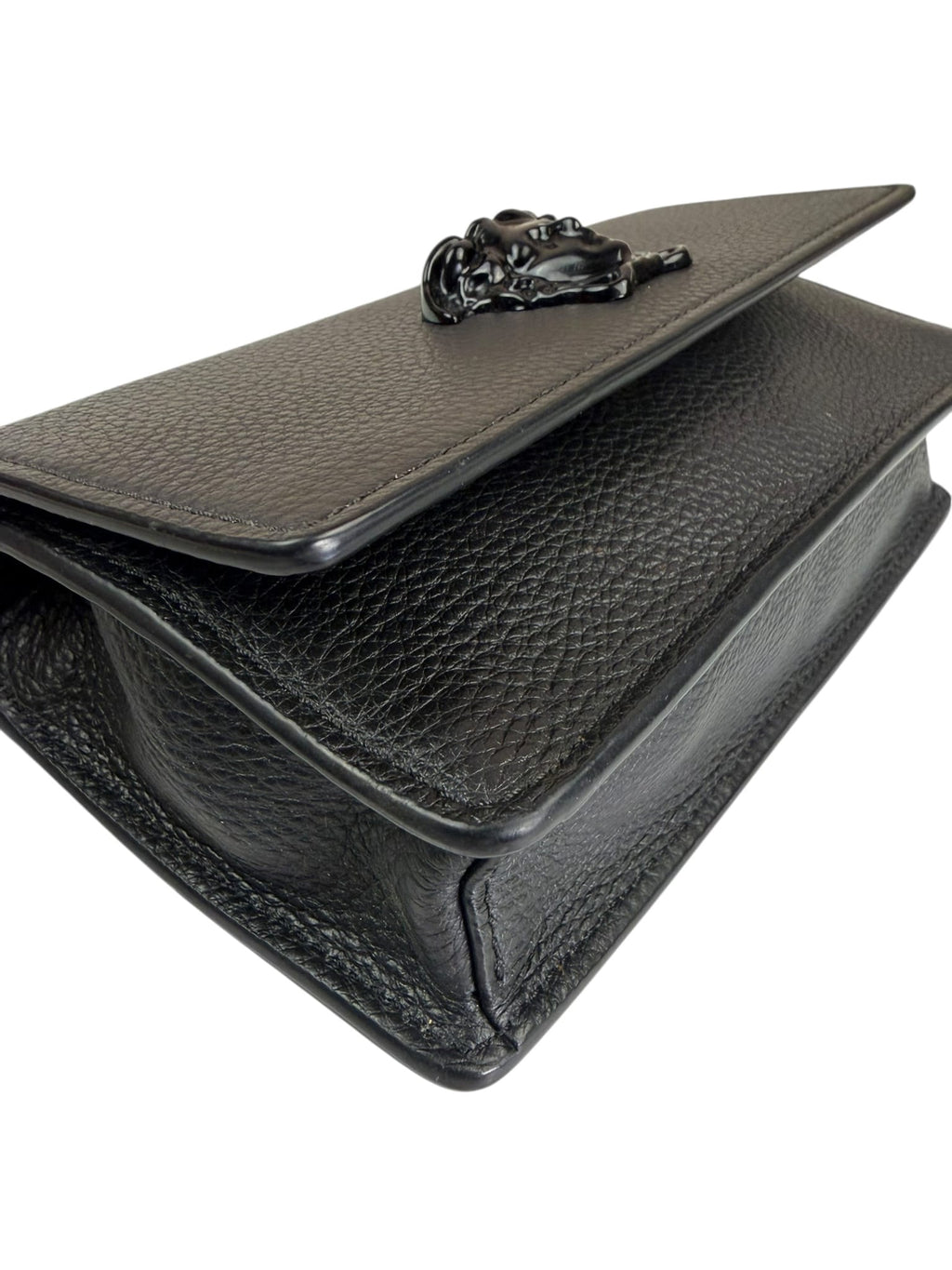 Versace Black Leather Palazzo Medusa Flap Wallet On Chain