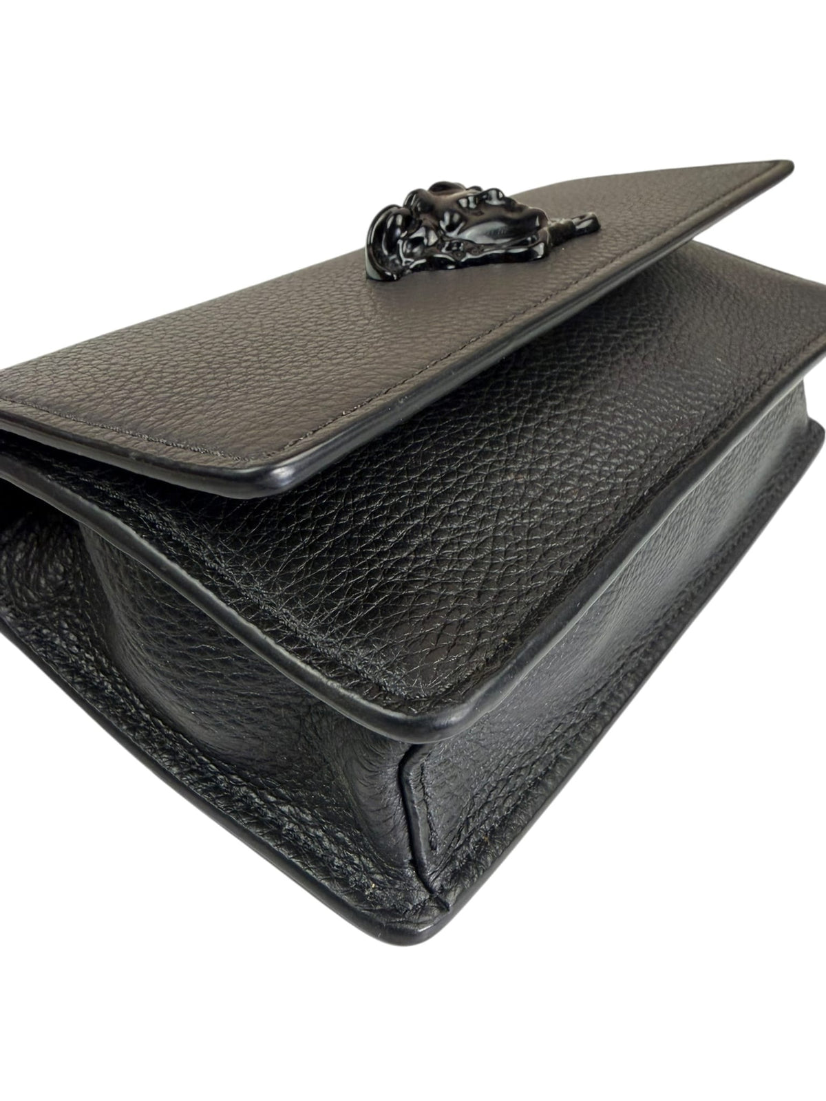 Versace Black Leather Palazzo Medusa Flap Wallet On Chain