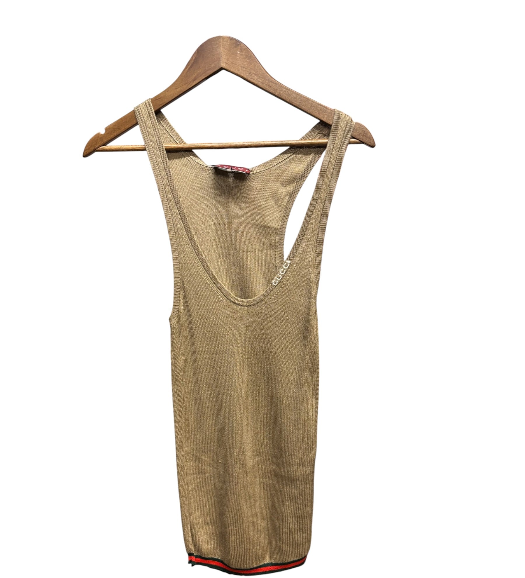 Gucci Camel Ribbed Sleeveless Knit Tank Top