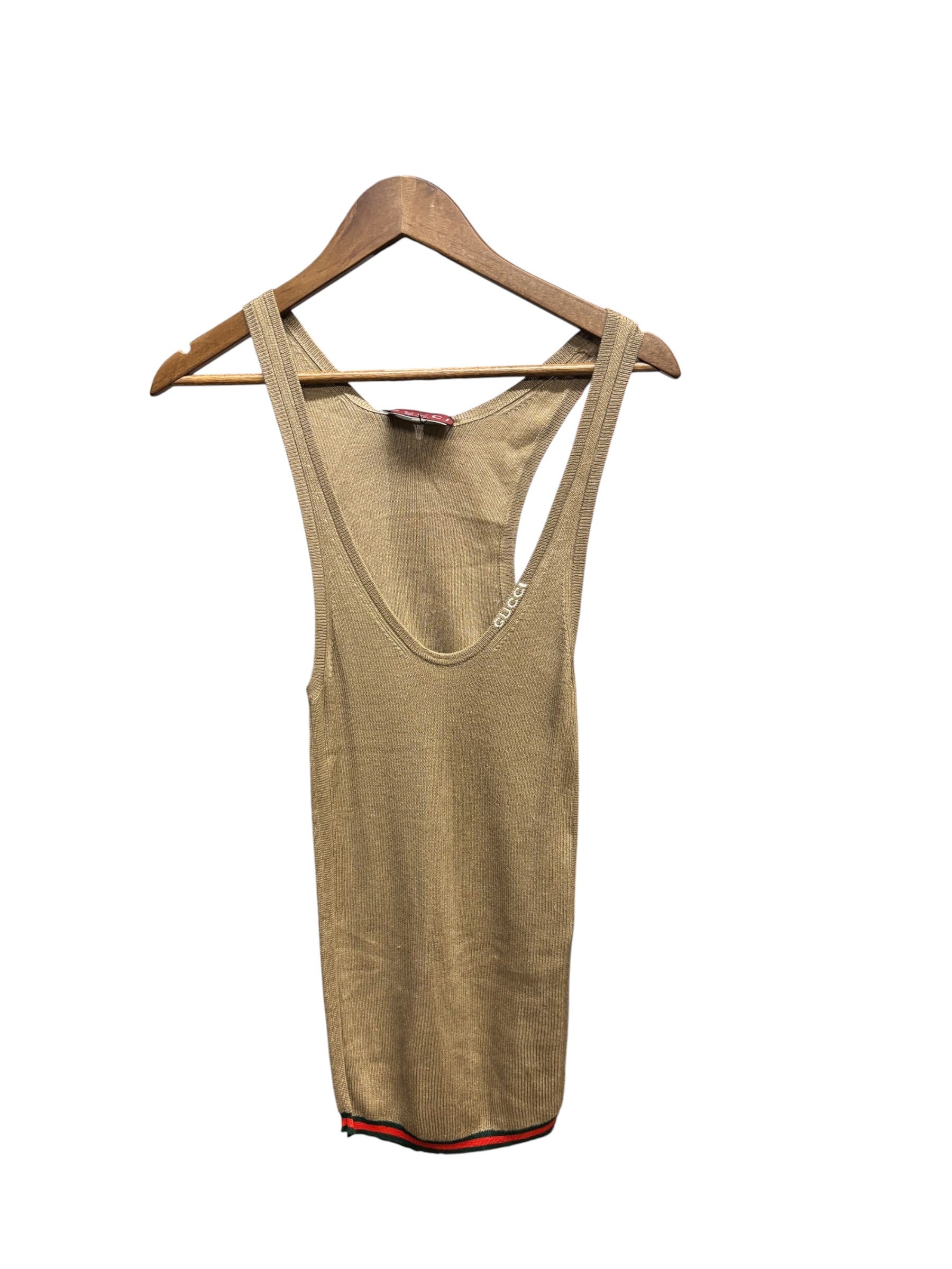 Gucci Camel Ribbed Sleeveless Knit Tank Top