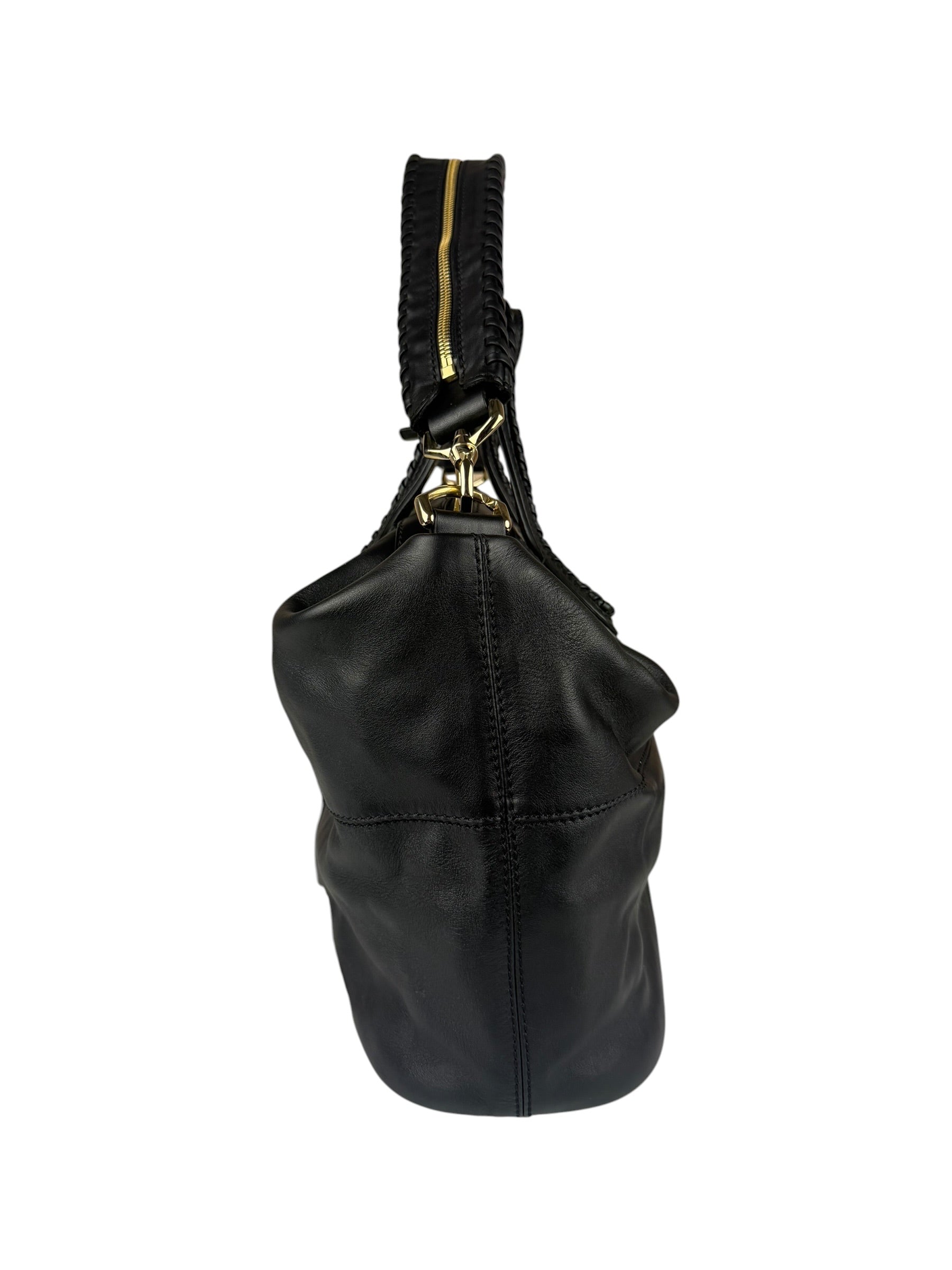Givenchy Vintage Black Leather Nightinagale Braided Handles Hobo Bag