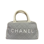 Chanel Grey Quilted Leather Trim Bowling Bag 2000