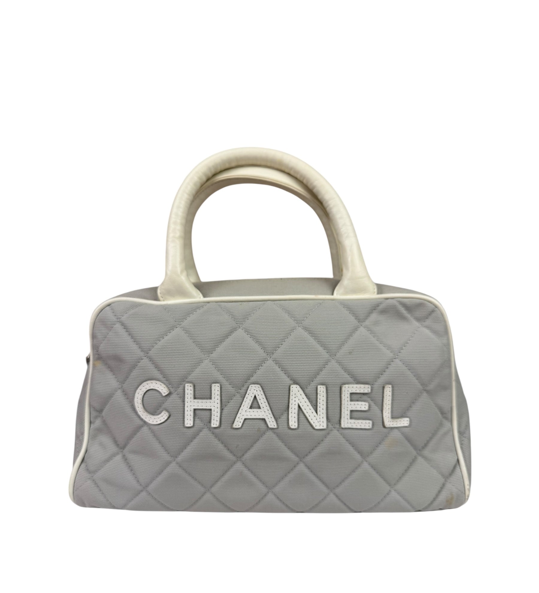 Chanel Grey Quilted Leather Trim Bowling Bag 2000
