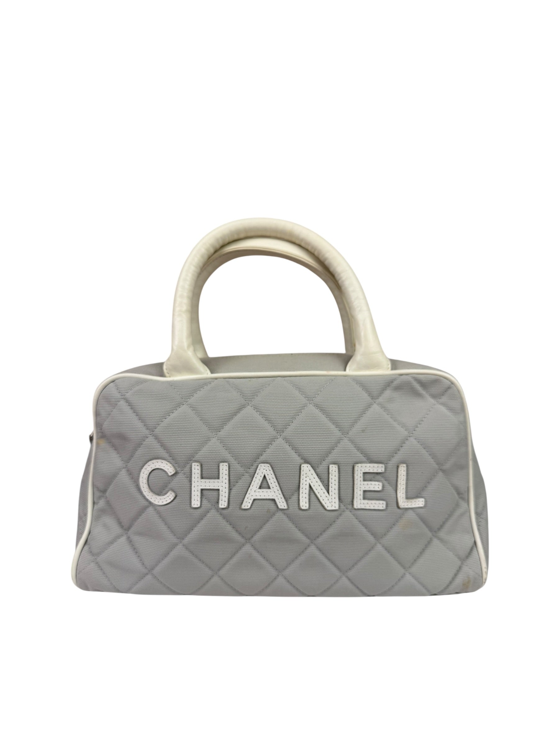 Chanel Grey Quilted Leather Trim Bowling Bag 2000