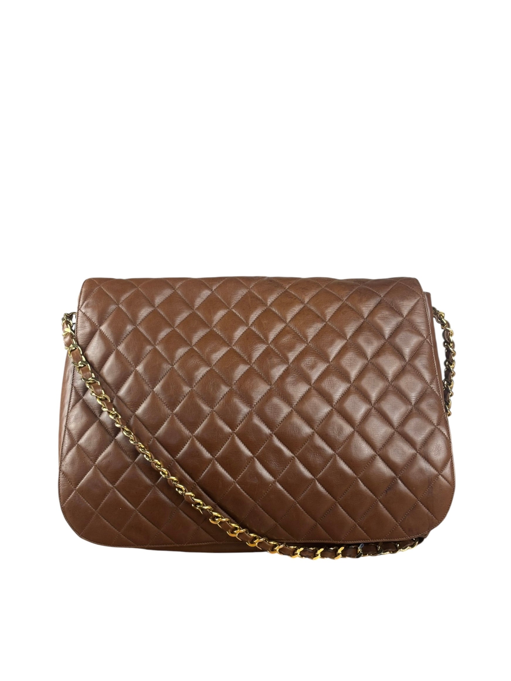 Chanel Brown Quilted Leather Flap Chain Messenger Bag