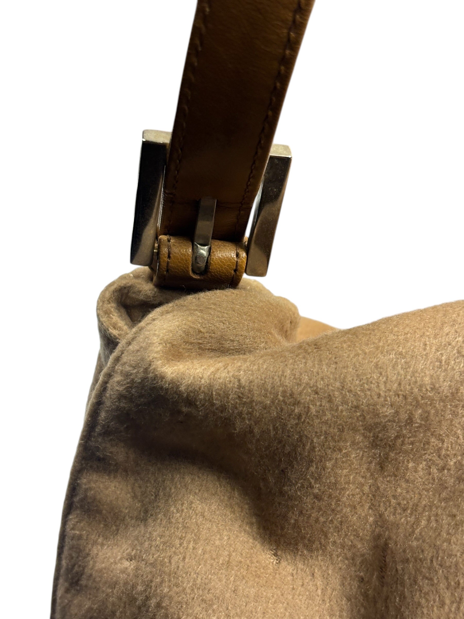 Fendi Brown Leather Trim/Wool Mamma Baguette