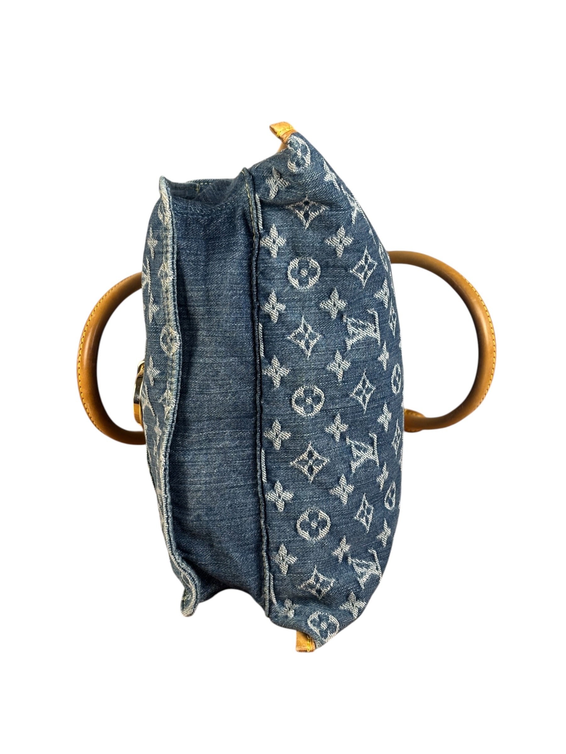 Louis Vuitton Vintage Demin Leather Trim Flat Shopper Tote Bag