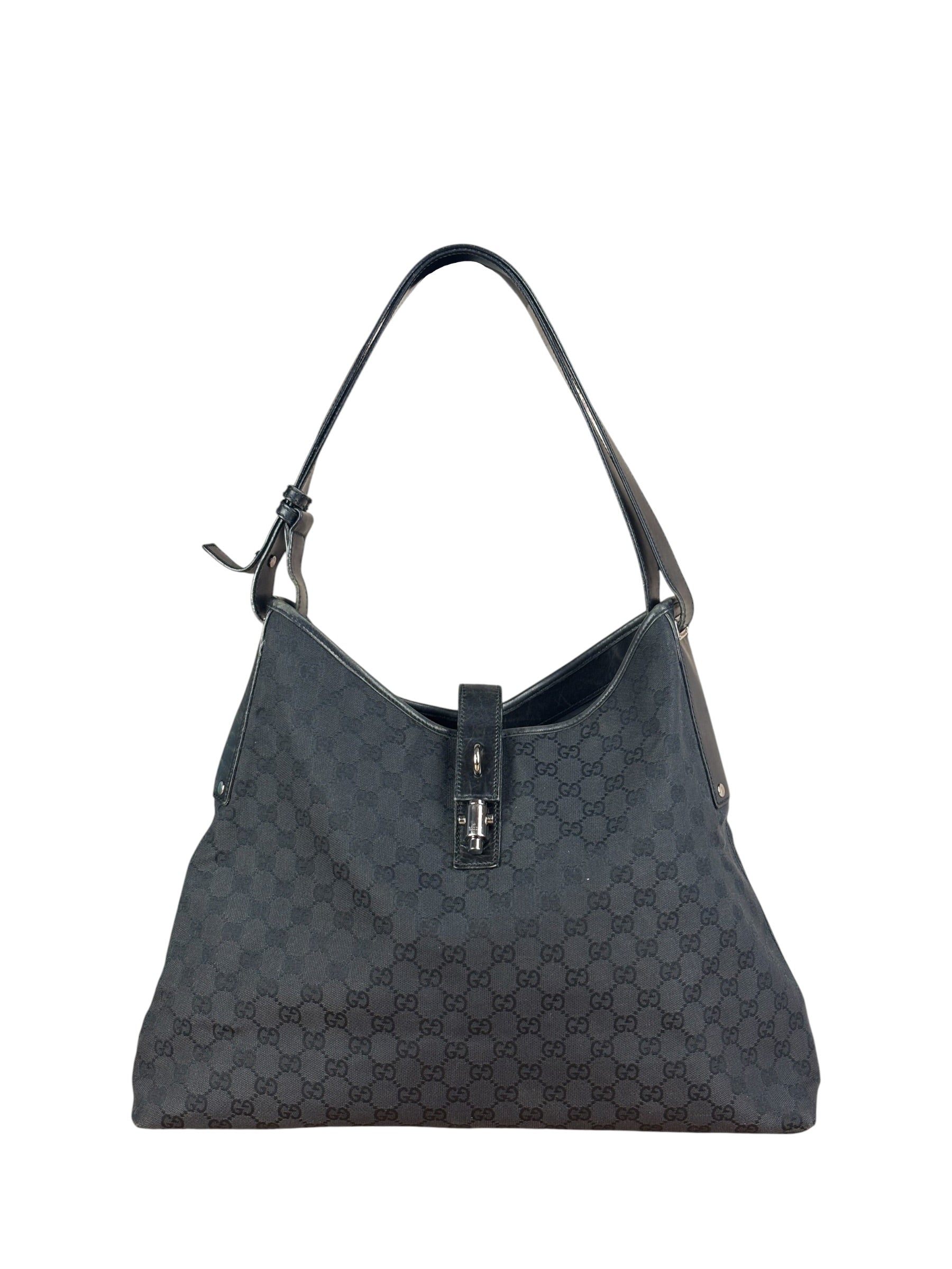Gucci Trim Leather GG Monogram Jackie Hobo Shoulder Bag