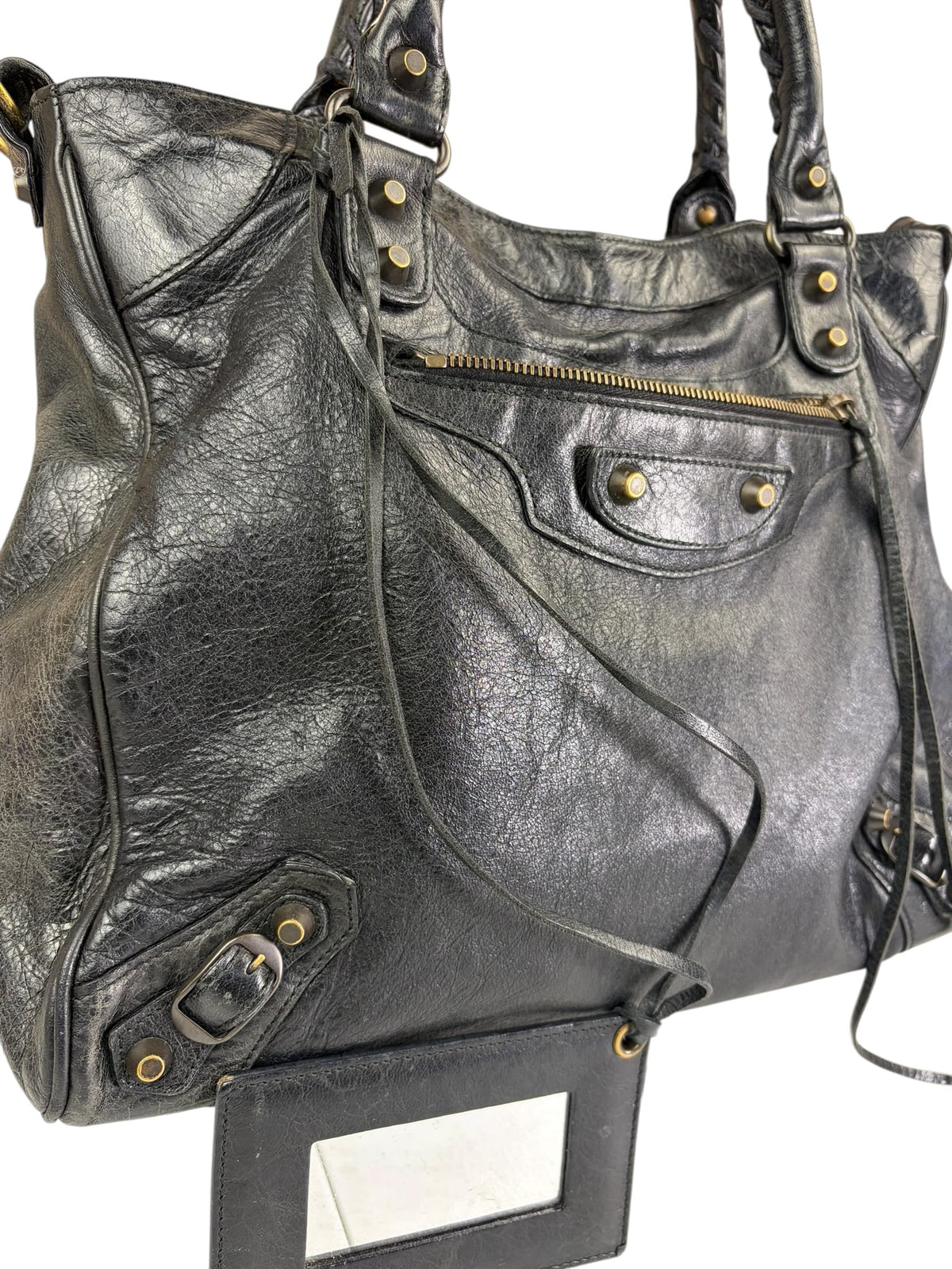 Blanciaga Black Lambskin Velo Moto Handbag