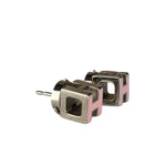Hermes Silver Pink H Studded Earrings