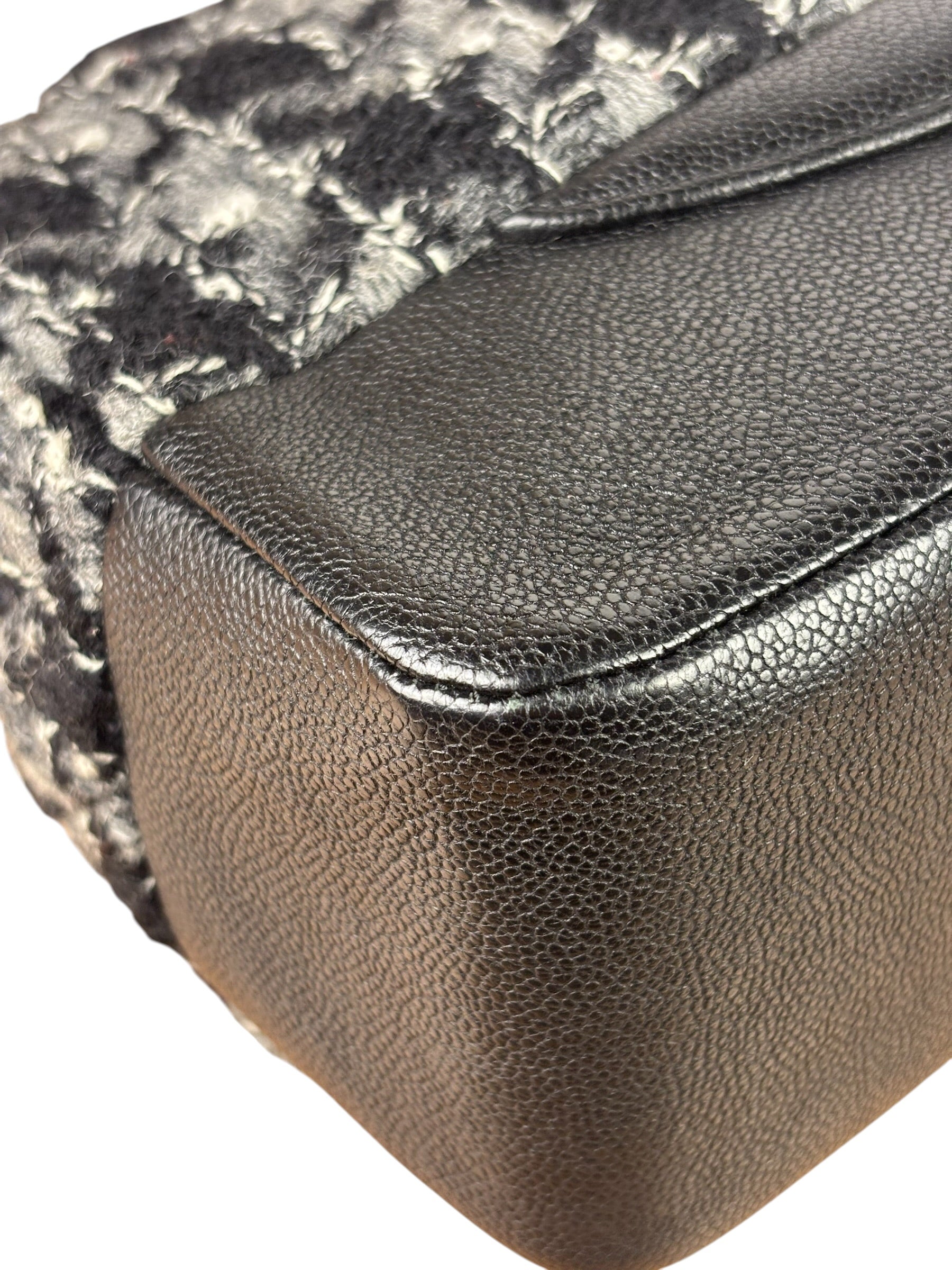 Chanel Black Tweed/Caviar Leather Houndstooth Double Flap Bag 2017
