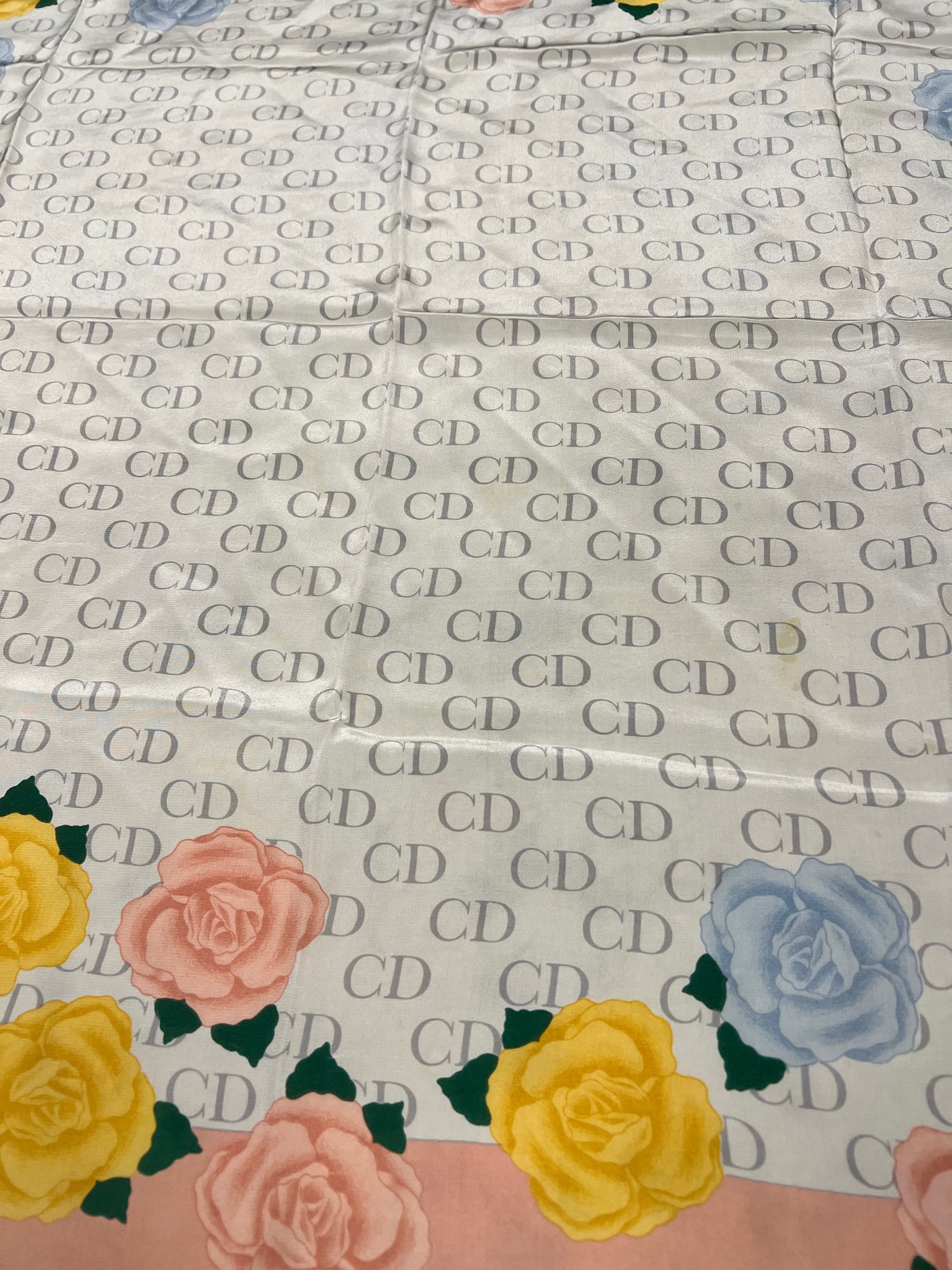 Christian Dior CD Flower Print Silk Scarf