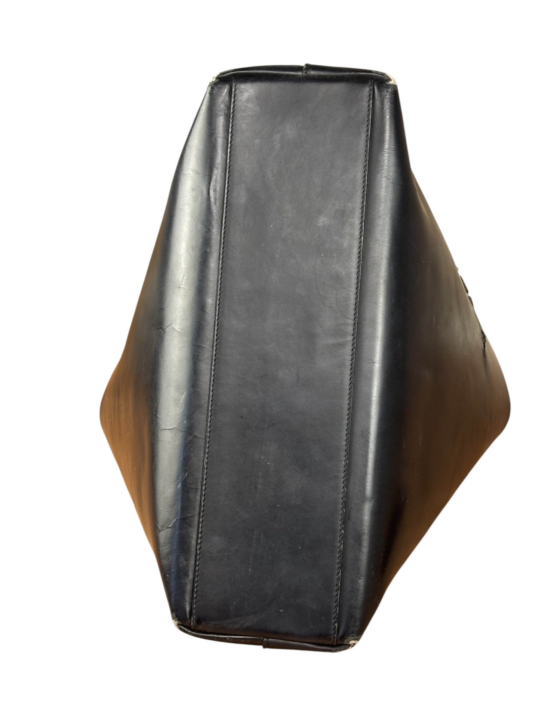 Prada Vintage Black Leather Spazzolato Laser-Cut-Logo Tote Bag
