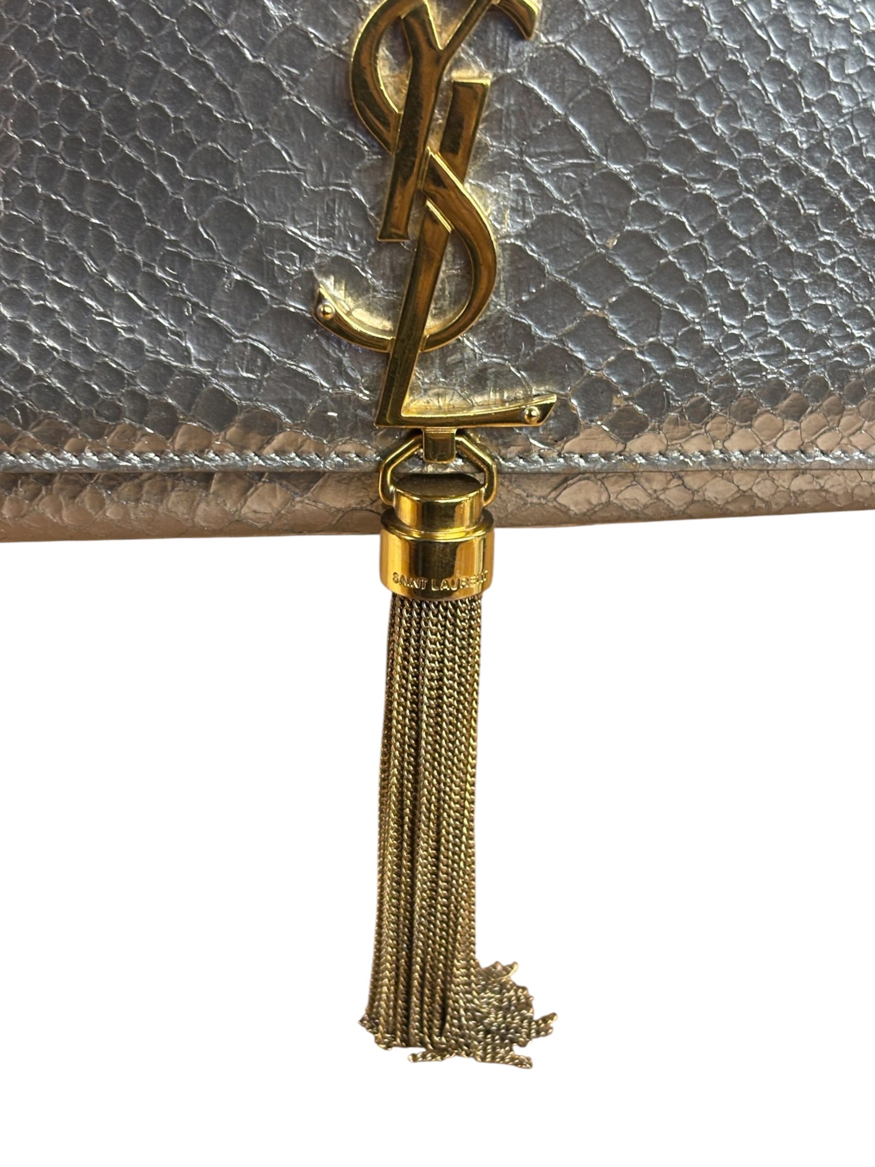 Yves Saint Laurent Metallic Silver Leather Kate Small Tassel Shoulder Bag