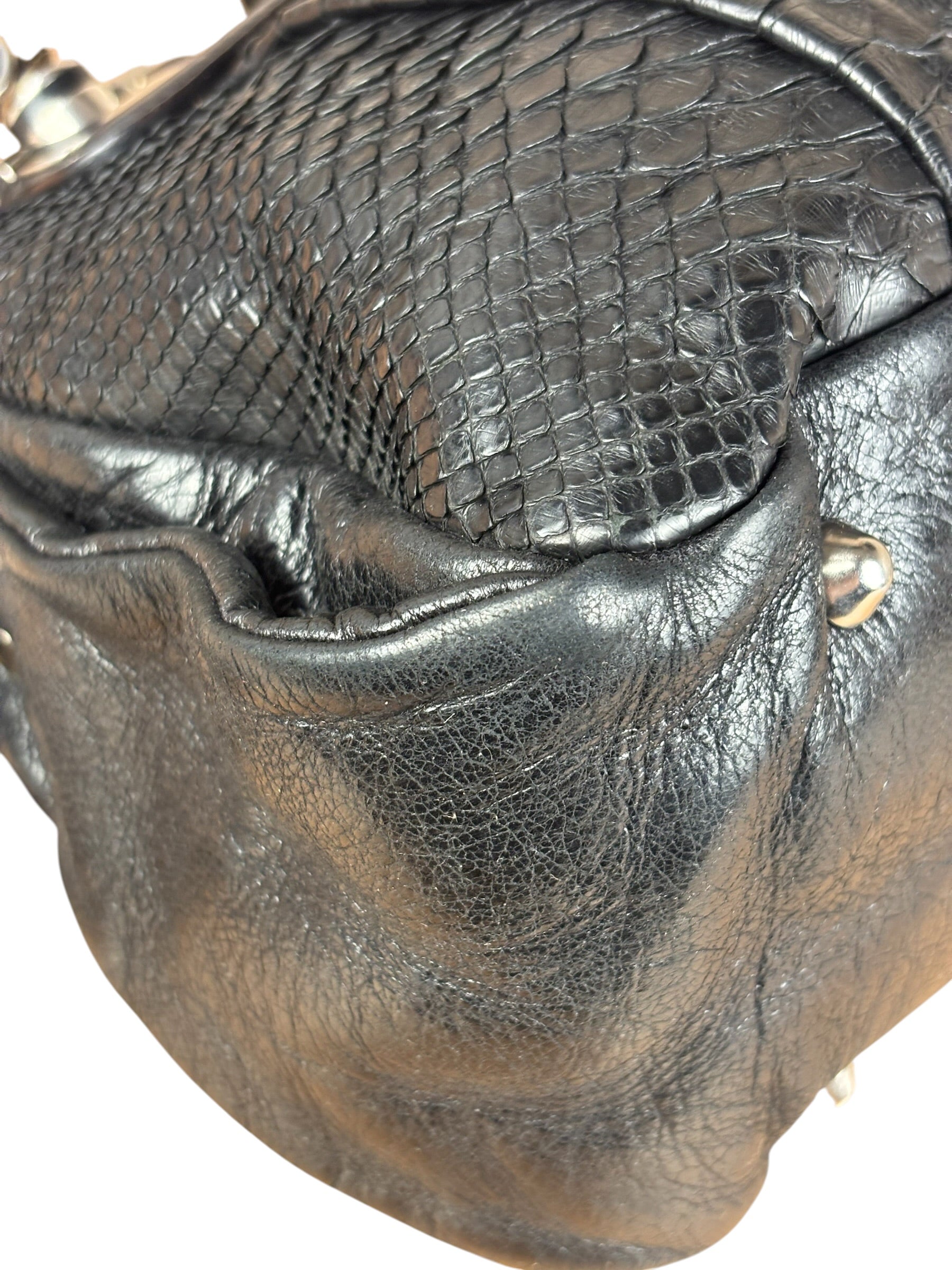 Chloé Vintage Black Leather Python Silverado Shoulder Bag