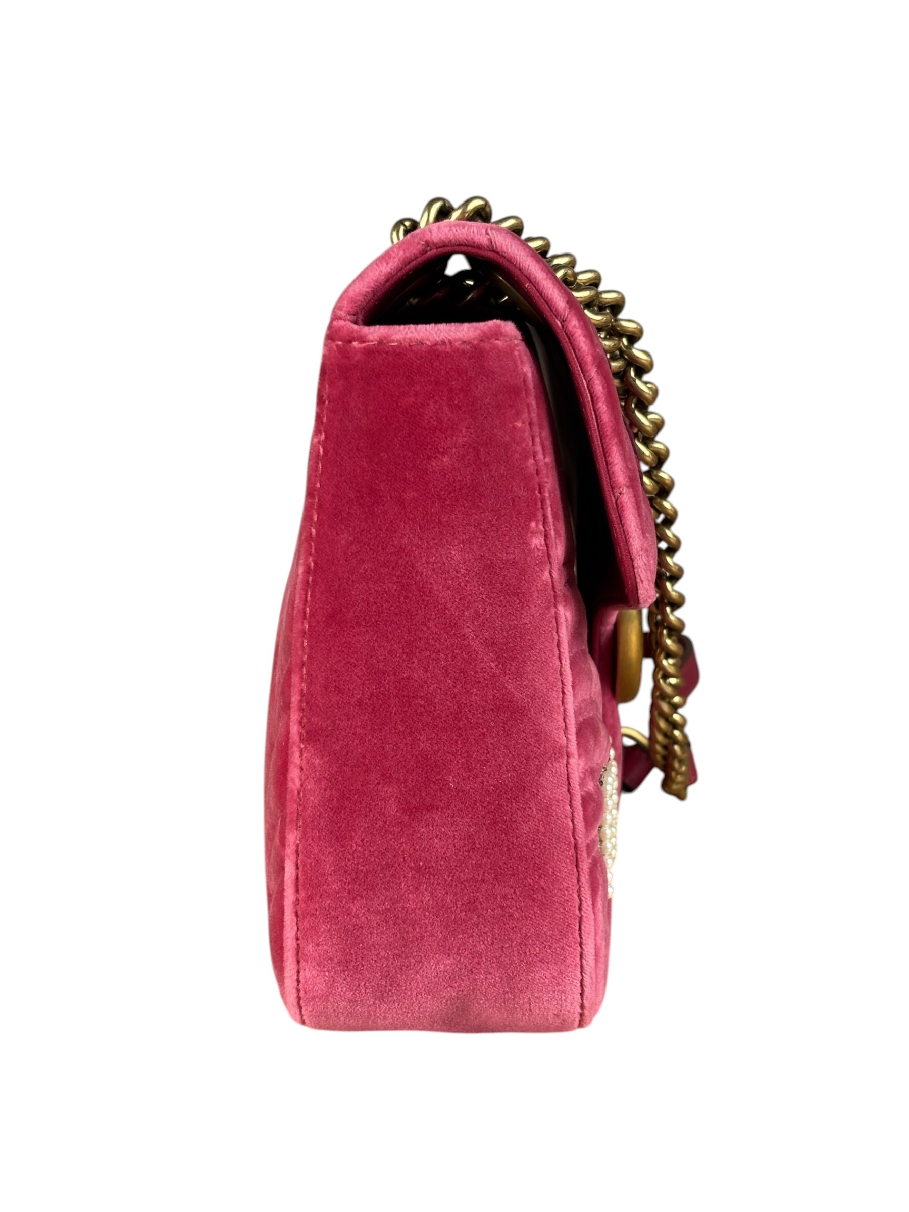 Gucci Pink GG Velvet Marmont "Blind for Love" Flap Bag