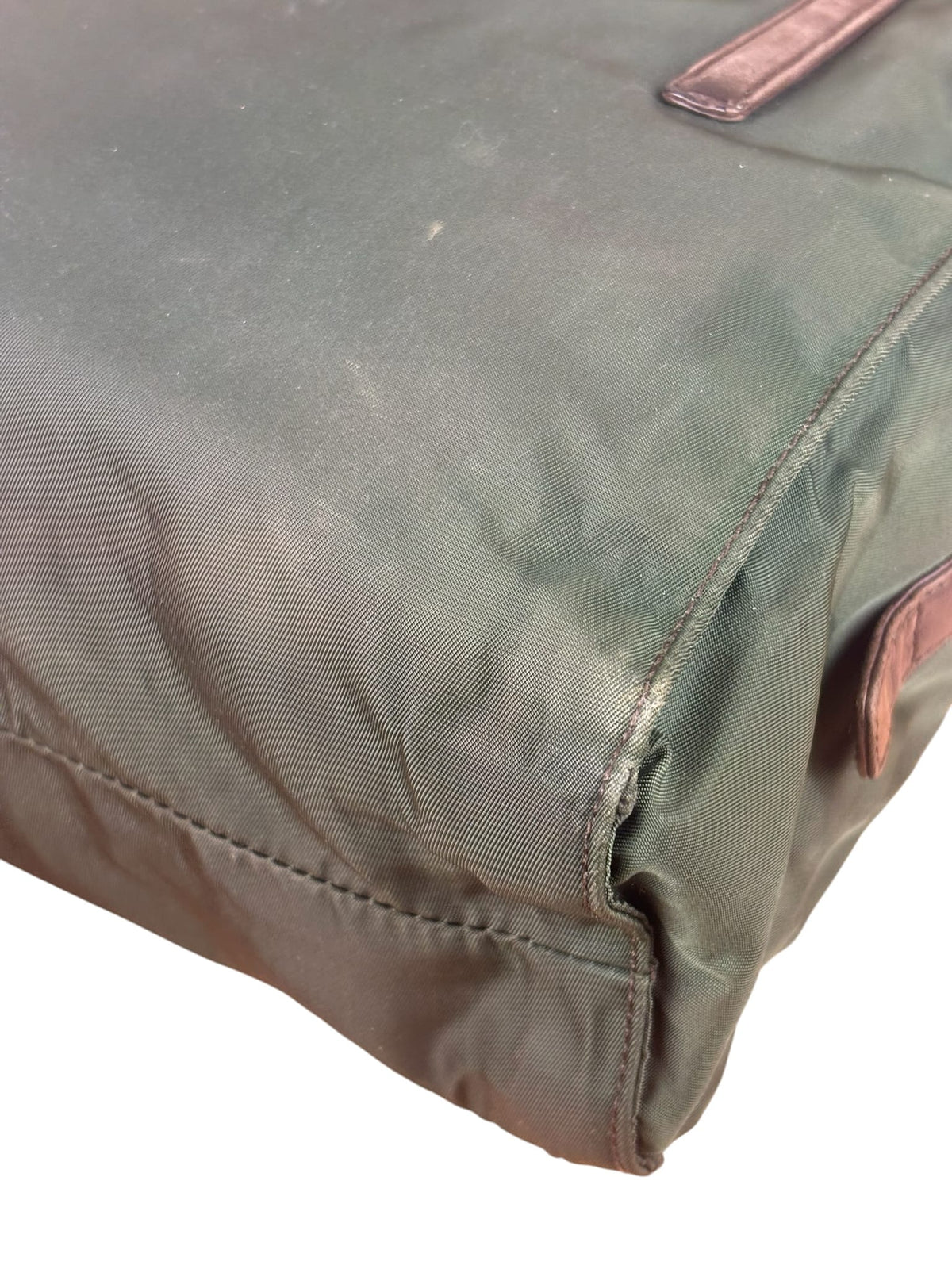 Prada Green/Brown Leather Trim/Nylon Tote