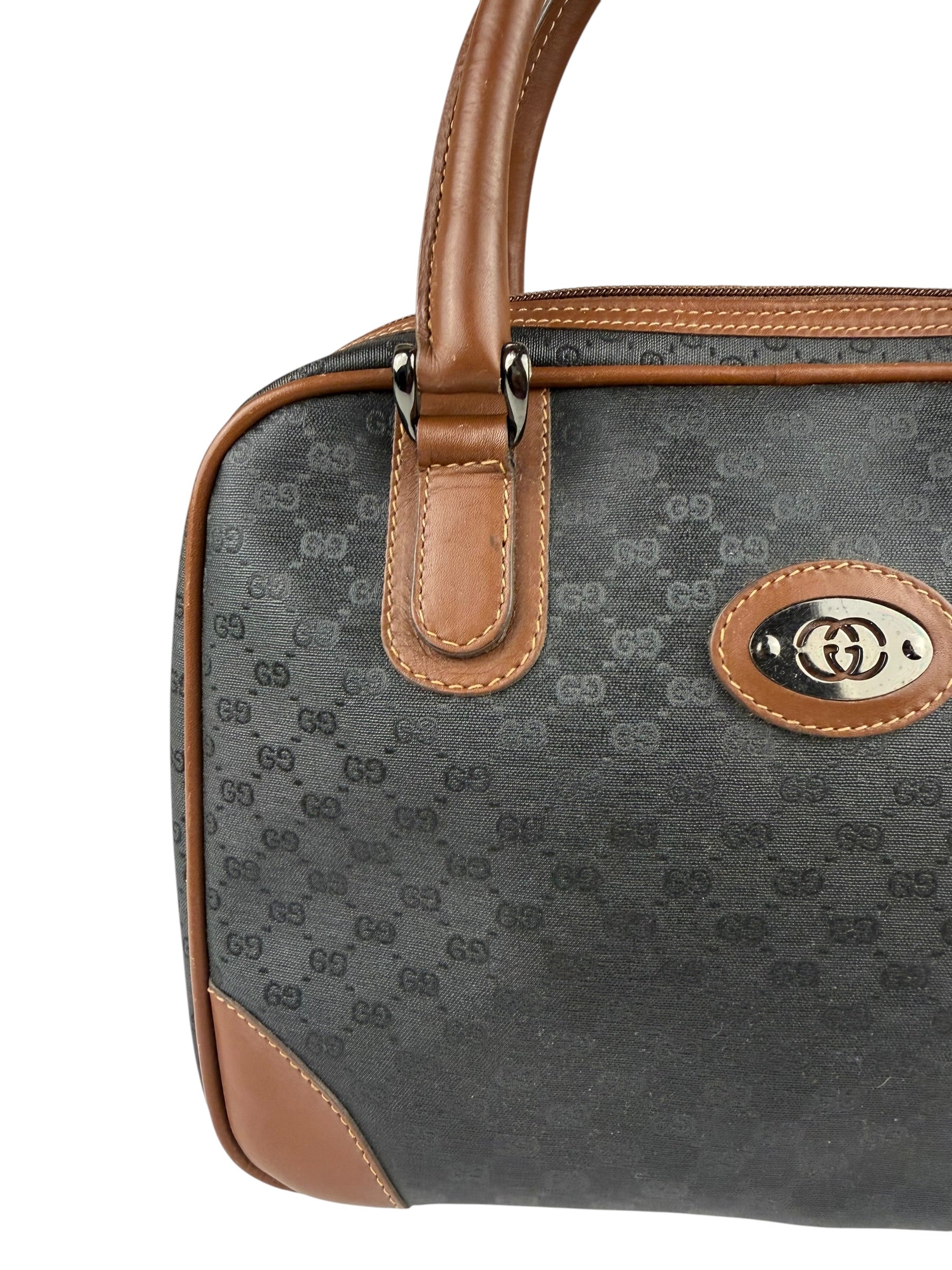 Gucci Vintage Micro GG Black/Brown Supreme Satchel Hand Bag