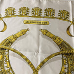 Hermes Ivory Gold Emblem Print Silk Scarf