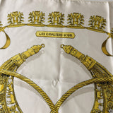 Hermes Ivory Gold Emblem Print Silk Scarf
