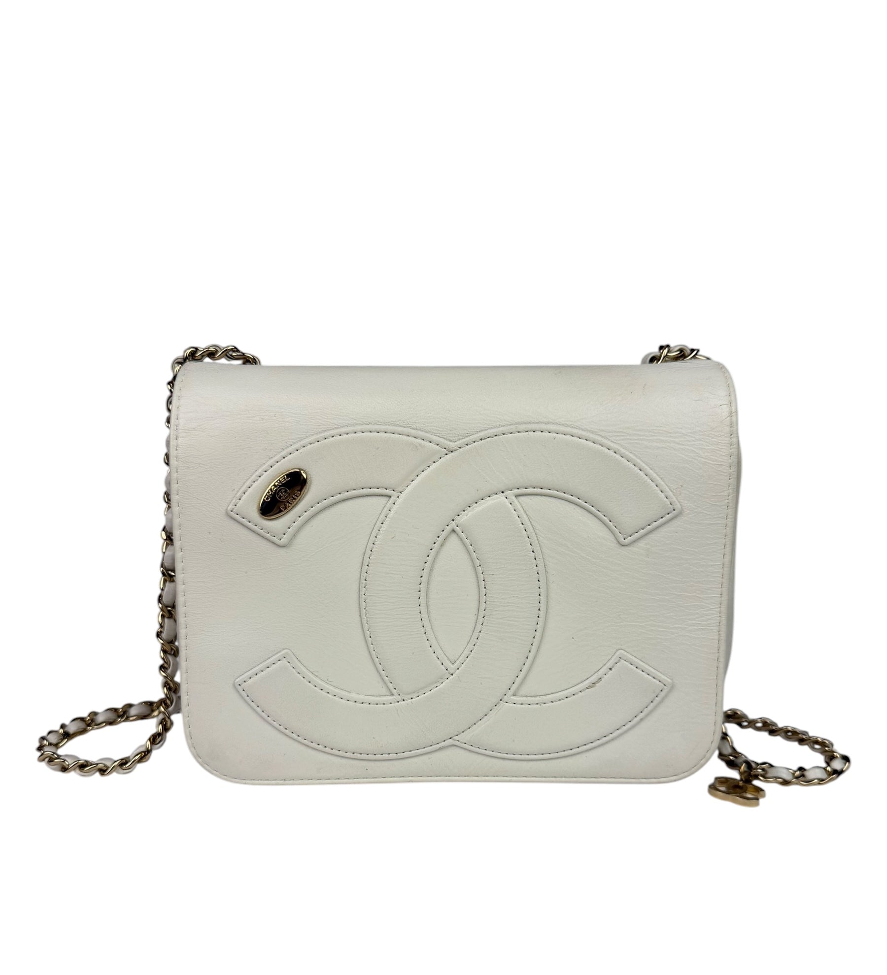 Chanel White Leather CC Mania Flap Bag 2019