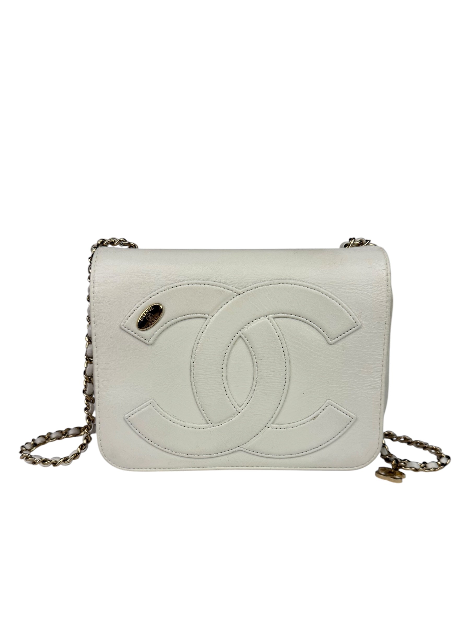 Chanel White Leather CC Mania Flap Bag 2019