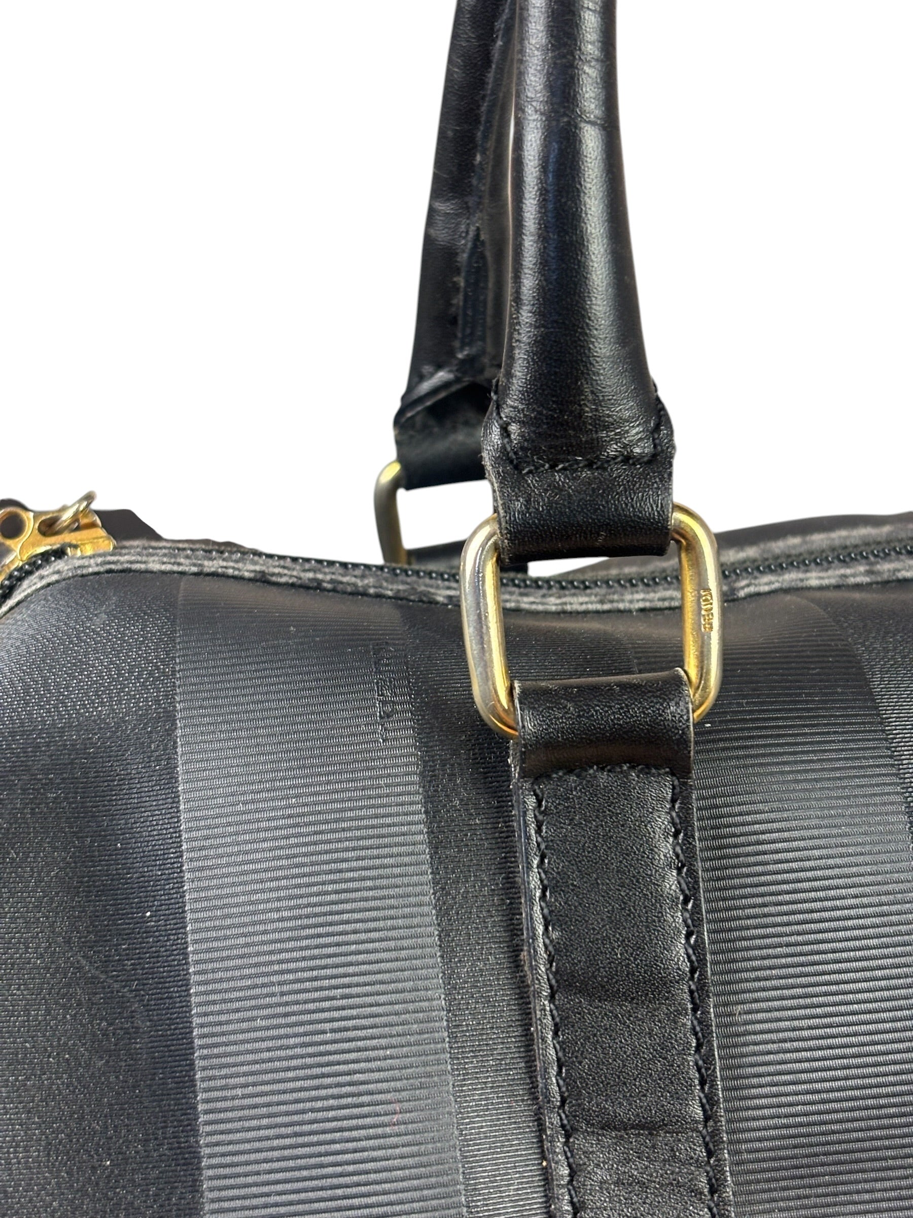 Fendi Grey/Black Leather Striped Boston Bag