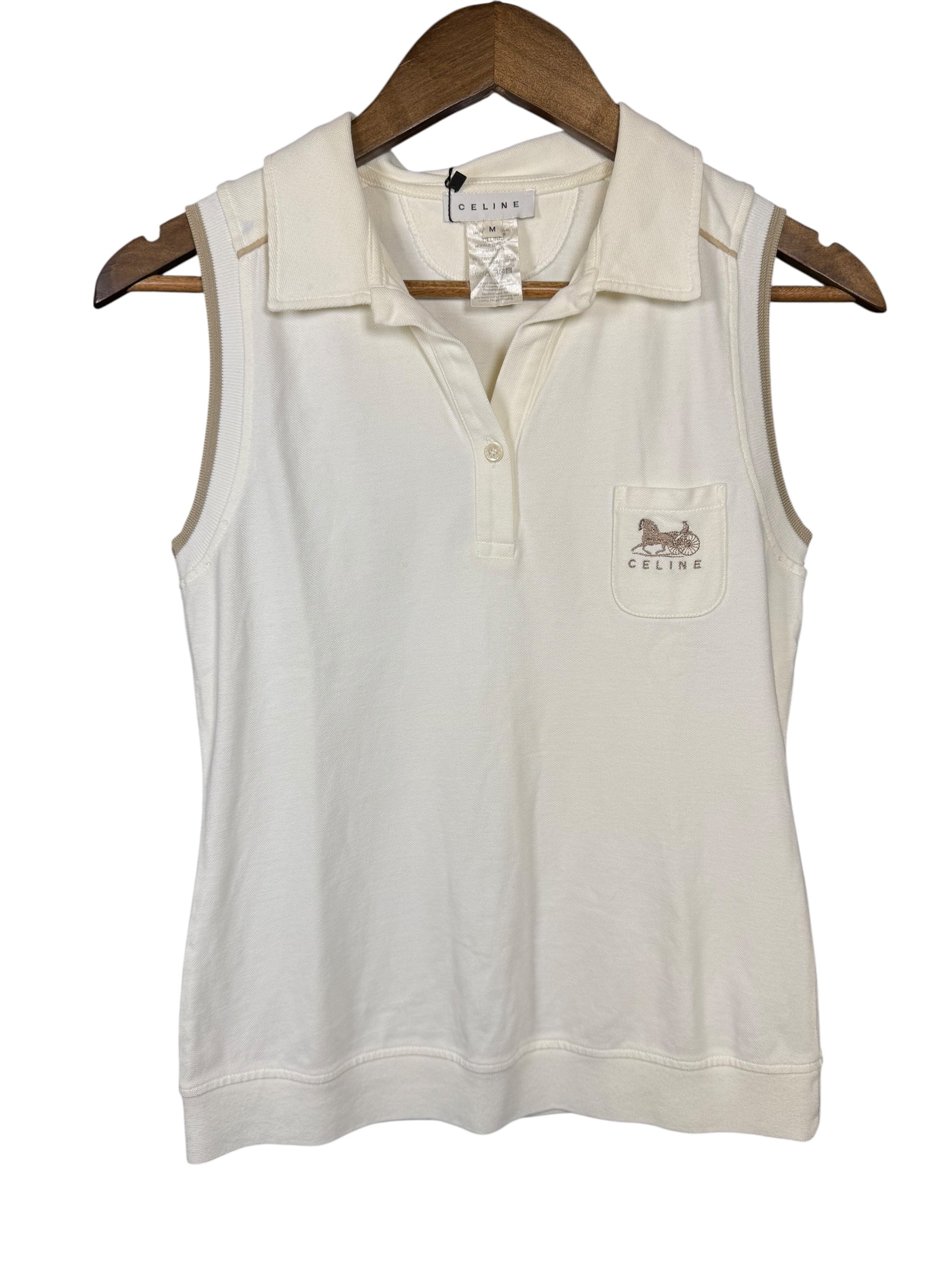 Celine Sleeveless Button Up Polo