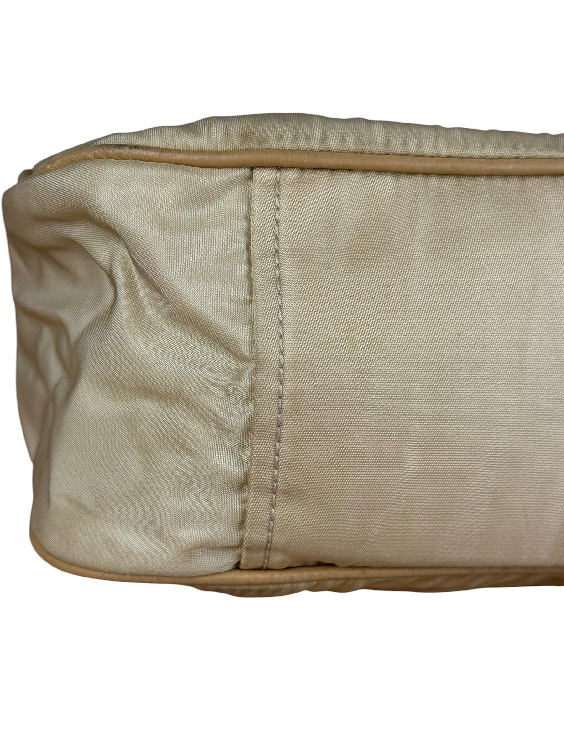 Prada Vintage Beige Nylon/Leather Logo Handbag