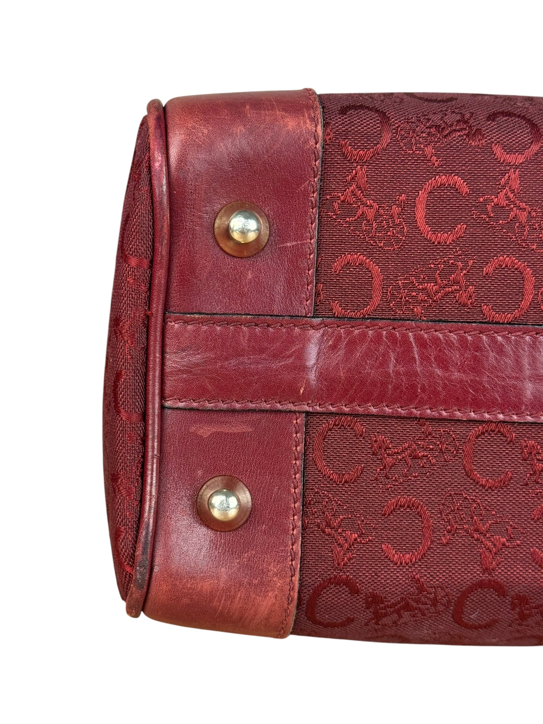 Celine Vintage Burgundy Macadam Print Mini Boston Handbag