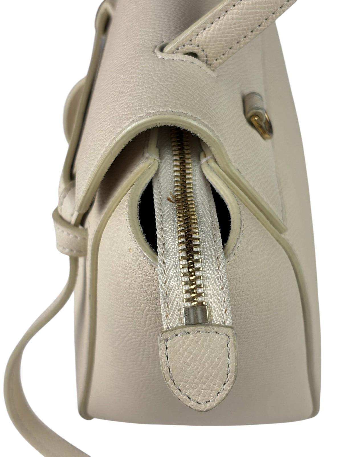Celine White Grained Leather Small Belt 2Way Handbag
