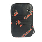 Balenciaga Black Leather Logo Print Phone/Card Holder