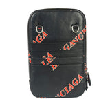 Balenciaga Black Leather Logo Print Phone/Card Holder