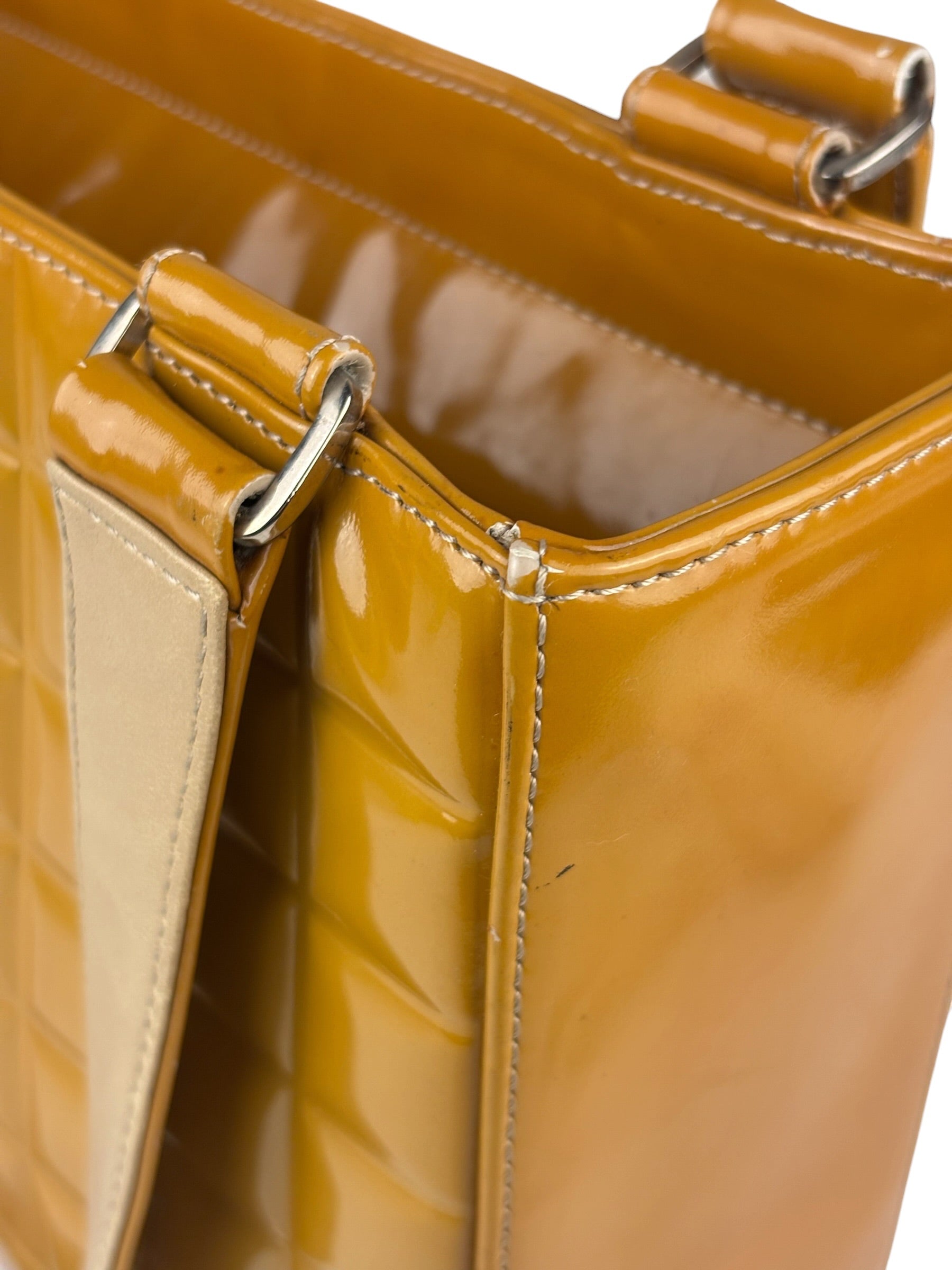 Chanel Vintage Yellow Leather Chocolate Bar Patent Tote Bag 2002