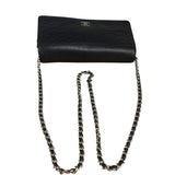 Chanel Black Leather Camellia Embossed Chain Wallet 2012