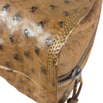 Loewe Vintage Brown Ostrich Print Leather Triangular Shoulder Bag